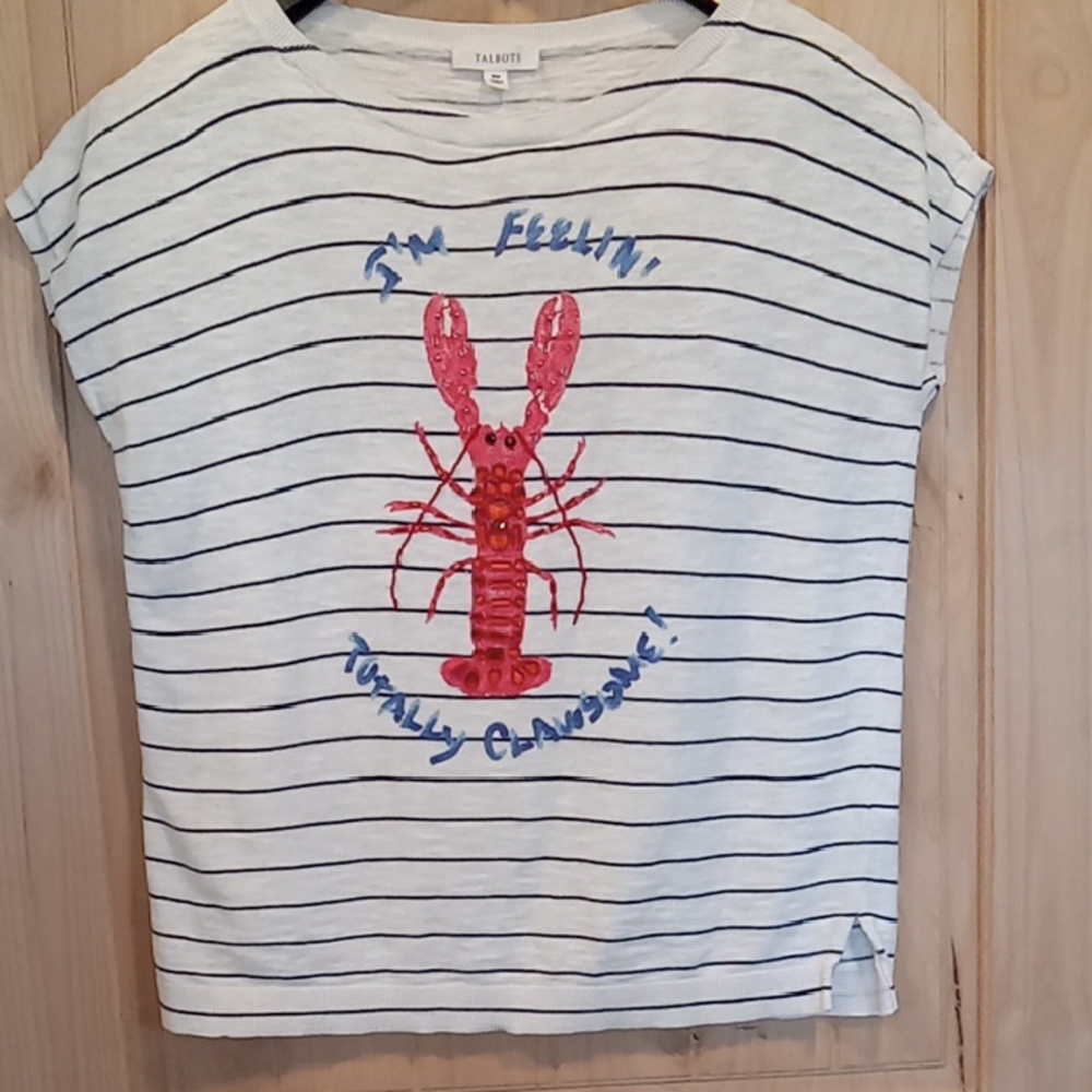 Talbots Striped White and Blue Lobster T-Shirt